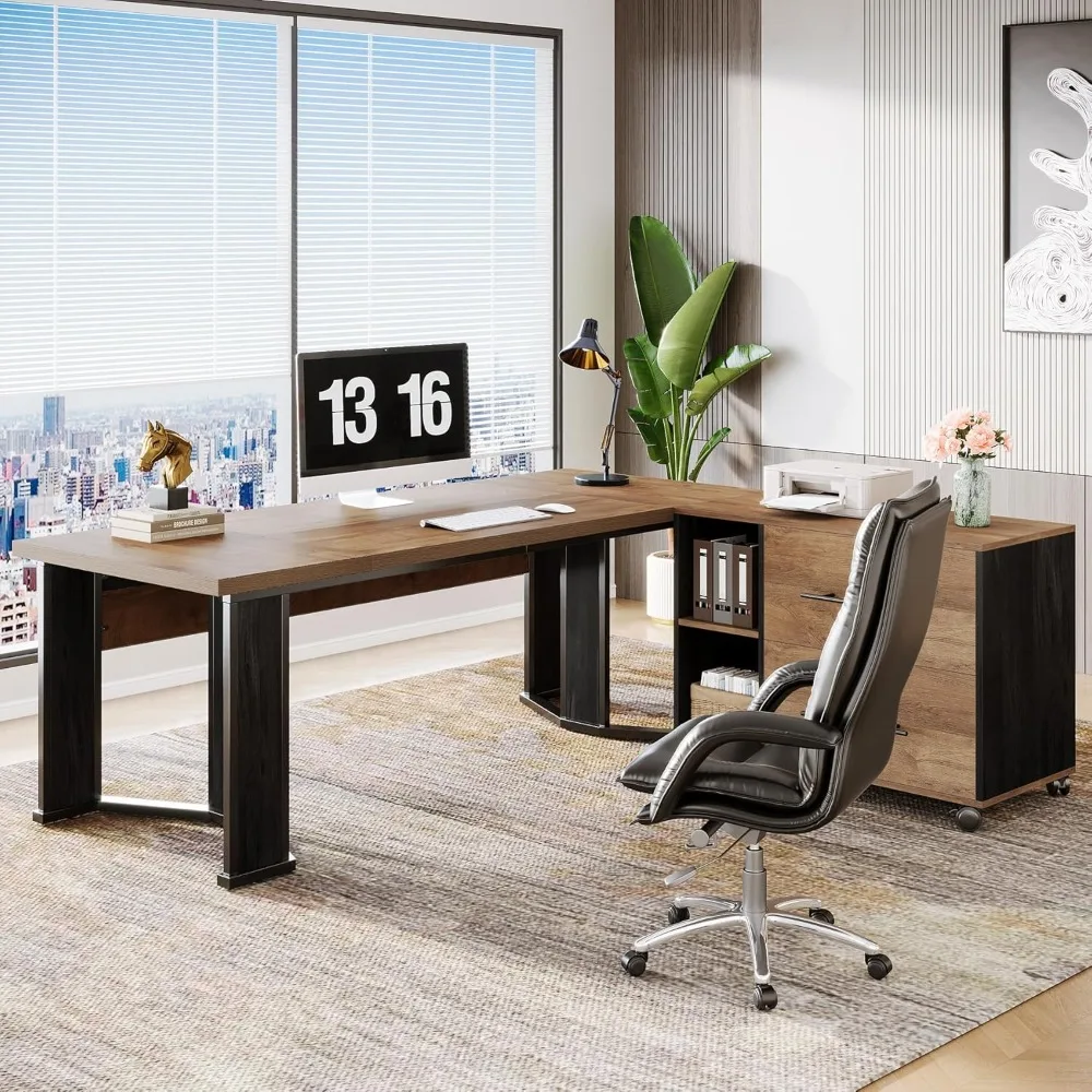 70.86" Executive Desk with Mobile File Cabinet, Large L Shaped Computer Office Desk with 2 Drawers and Storage Shelves
70.86" Executive Desk with Mobile File Cabinet, Large L Shaped Computer Office Desk with 2 Drawers and Storage Shelves