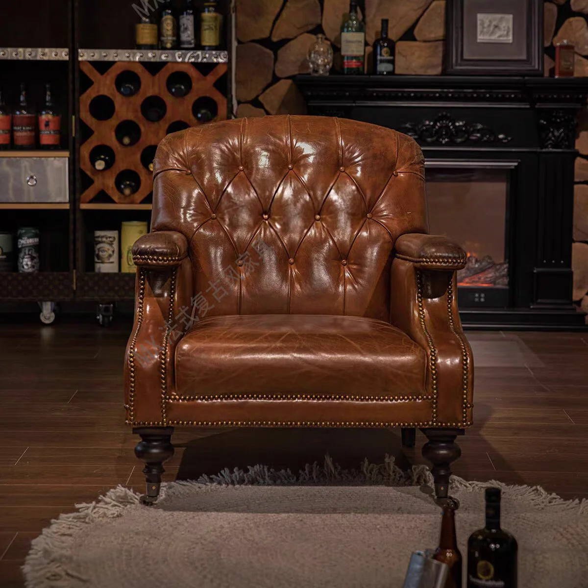 Classic American sofa chair, retro wax leather buckle chair, second-hand cigar bar, whiskey negotiation chair, cafe chair
Classic American sofa chair, retro wax leather buckle chair, second-hand cigar bar, whiskey negotiation chair, cafe chair