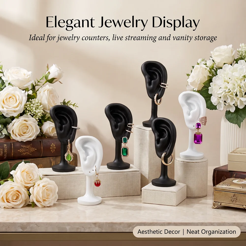 Resin Earring Display Mannequin Stand Black White Artificial Ear Model Holder Jewelry Shooting Showcase Organizer
Resin Earring Display Mannequin Stand Black White Artificial Ear Model Holder Jewelry Shooting Showcase Organizer