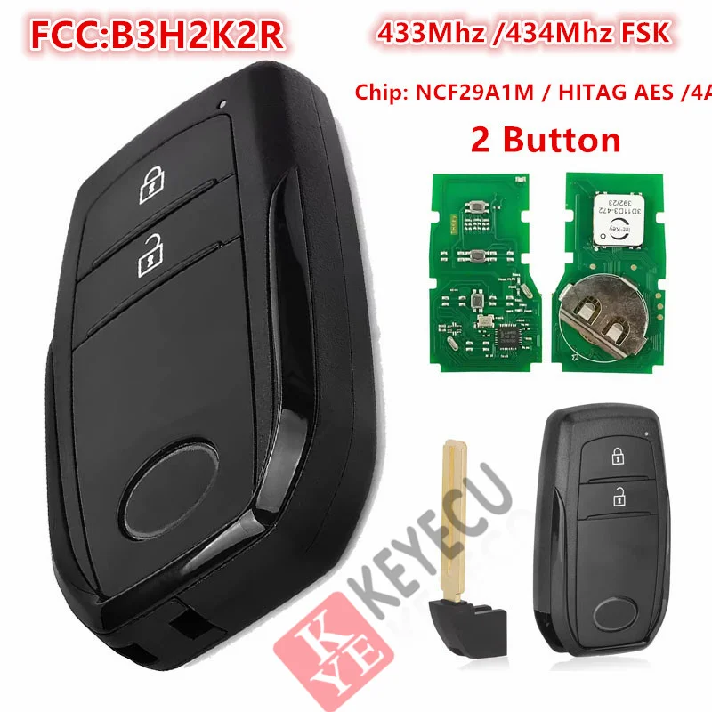Keyless Go FCC ID: B3H2K2R 2-кнопочный смарт-брелок с дистанционным управлением 433-434 МГц FSK 4A чип NCF29A1M для Toyota Yaris Corolla Cross RAV4
Keyless Go FCC ID: B3H2K2R 2-кнопочный смарт-брелок с дистанционным управлением 433-434 МГц FSK 4A чип NCF29A1M для Toyota Yaris Corolla Cross RAV4