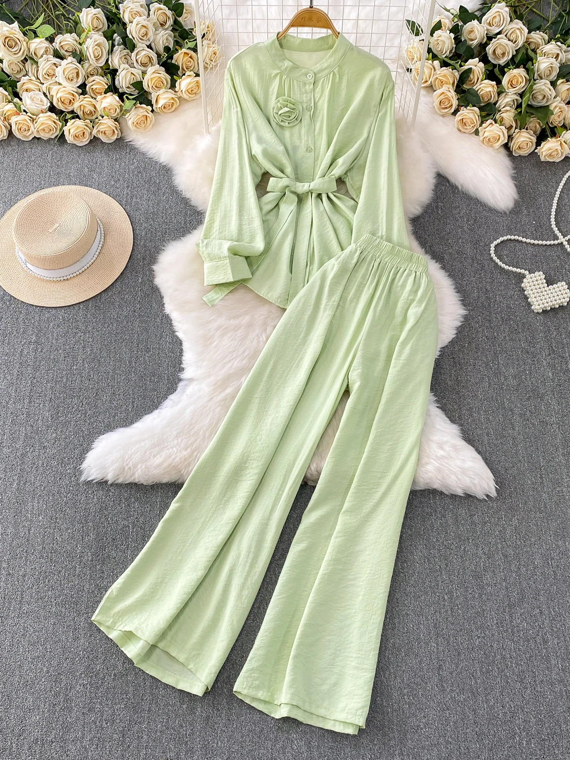 Green Sweet Floral 3D Print Long Sleeve Sun Protection Shirt Set High Waist Slimming Wide Leg Pants Women's Fashion Ens...
Green Sweet Floral 3D Print Long Sleeve Sun Protection Shirt Set High Waist Slimming Wide Leg Pants Women's Fashion Ens...