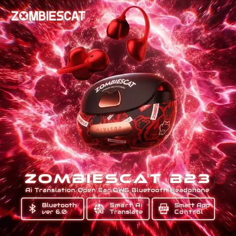 Zombies Cat B23 Graffiti OWS Ear Clip Headphone Bluetooth 6.0 Real Time Ai Translation Earphones TWS Wireless Earbuds with APP