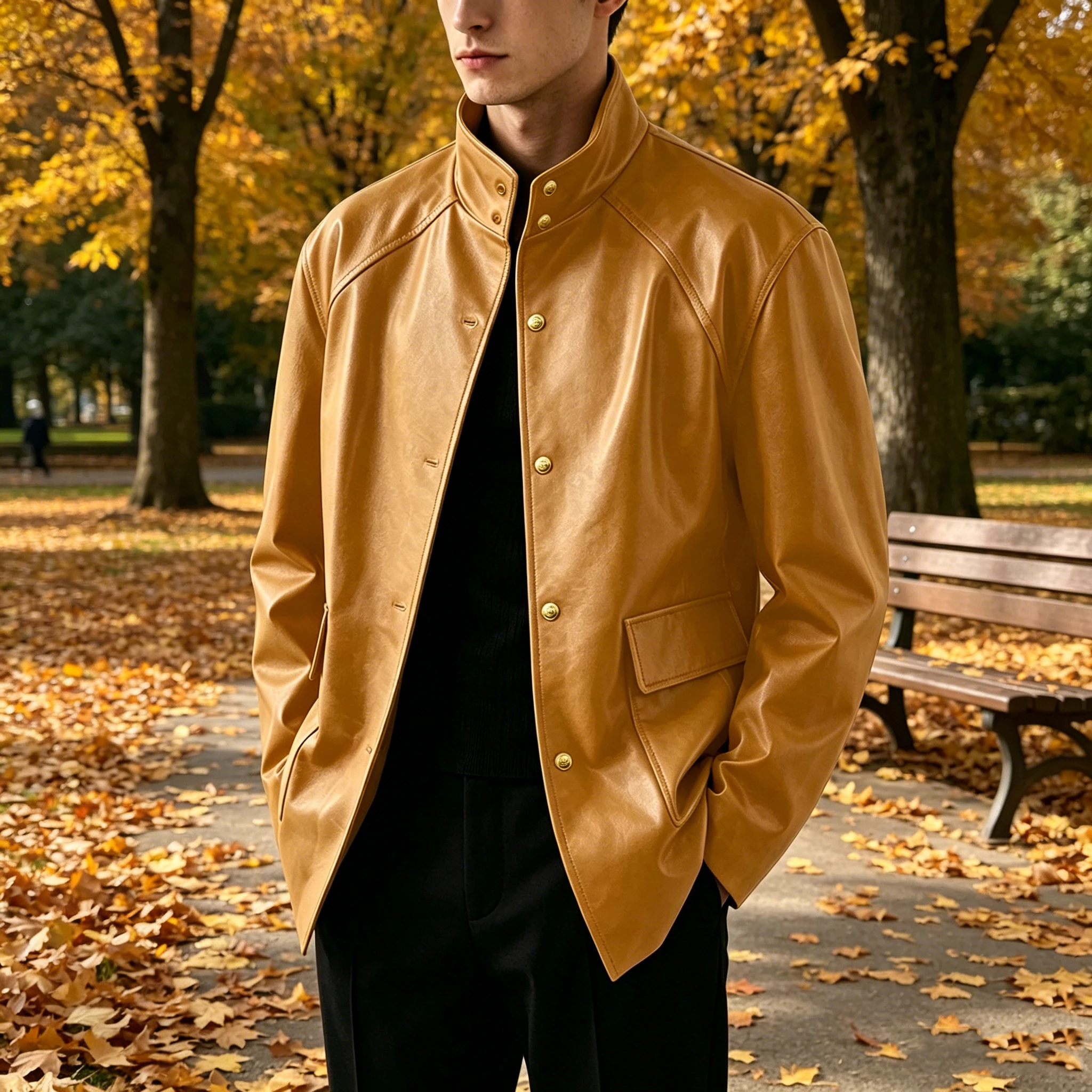 Vintage Men's Stand Collar PU Leather Blazer Single Breasted Gold Buttons Loose Fit Casual Faux Leather Jacket Coat Autumn
Vintage Men's Stand Collar PU Leather Blazer Single Breasted Gold Buttons Loose Fit Casual Faux Leather Jacket Coat Autumn
