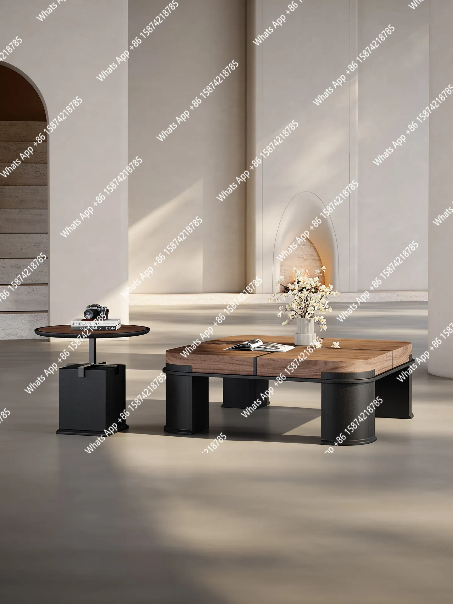 Mid-style coffee table living room new high-end walnut veneer wabi-sabi style square coffee table combination
Mid-style coffee table living room new high-end walnut veneer wabi-sabi style square coffee table combination