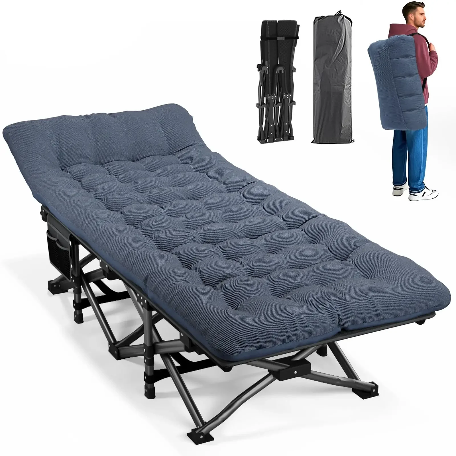 Outdoor Portable Lightweight Metal Fabric Single Folding Camping Cot Bed with Soft Corduroy Mattress for Adults Emergent Use
Outdoor Portable Lightweight Metal Fabric Single Folding Camping Cot Bed with Soft Corduroy Mattress for Adults Emergent Use