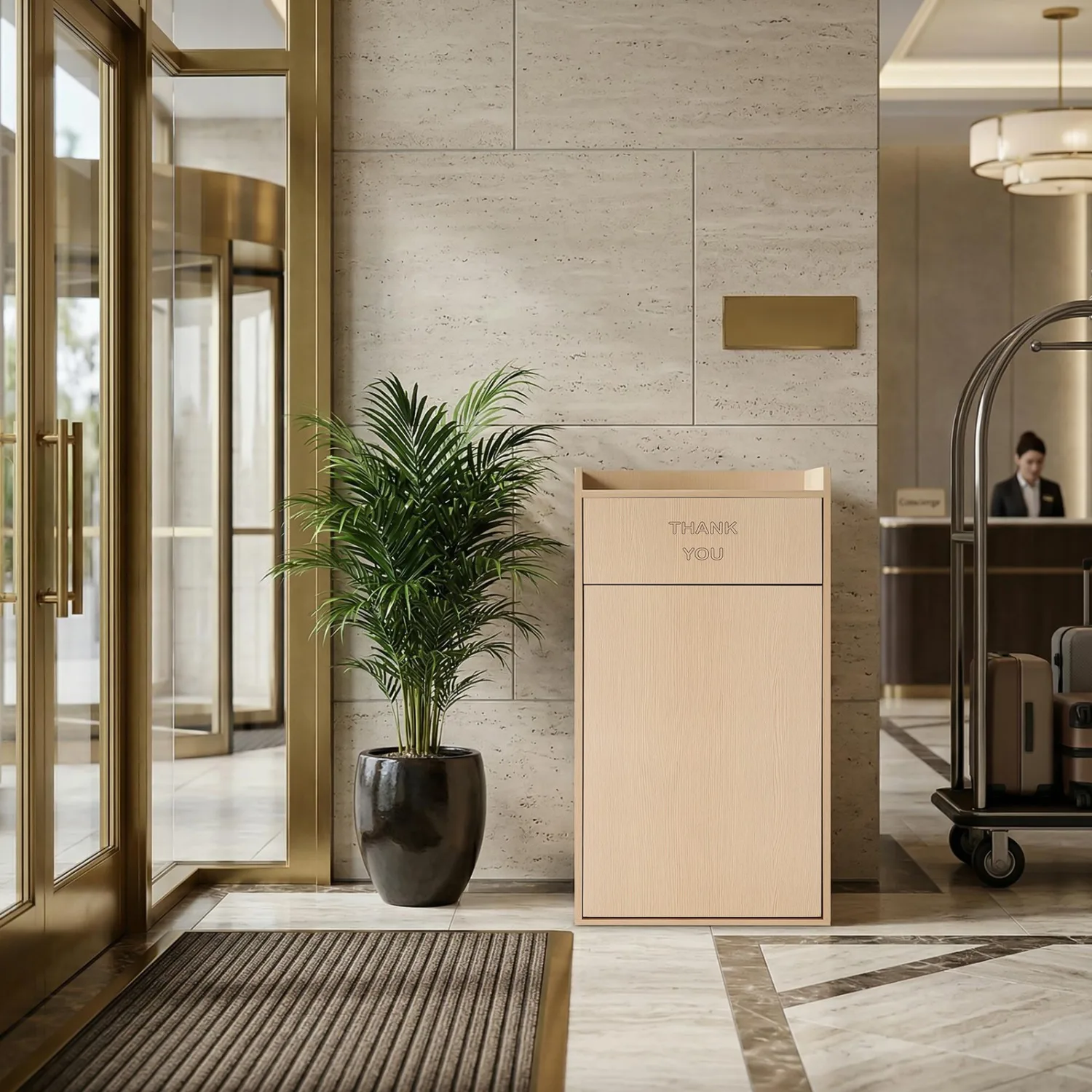 Wooden Trash Can with Tray Top, Garbage Receptacle Cabinet, Commercial Grade Rubbish Bin for Office Cafeteria Restaurant, 22*22*46in
Wooden Trash Can with Tray Top, Garbage Receptacle Cabinet, Commercial Grade Rubbish Bin for Office Cafeteria Restaurant, 22*22*46in