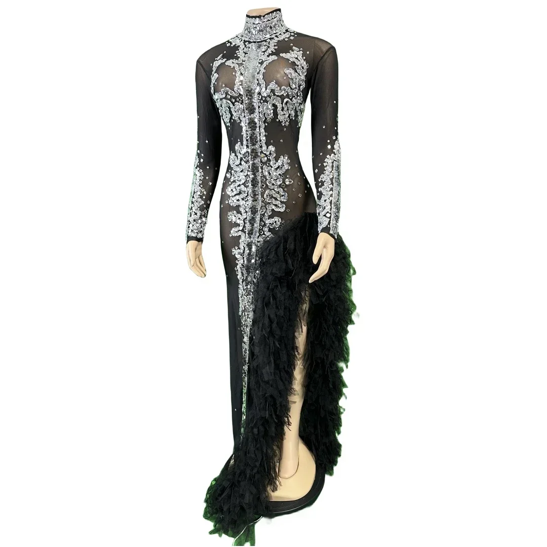 Sequin See Through Mesh Stretch Black Dress Women Festival Floor Length Sexy Singer Stage Wear Lace Birthday Queen Outfit
Sequin See Through Mesh Stretch Black Dress Women Festival Floor Length Sexy Singer Stage Wear Lace Birthday Queen Outfit