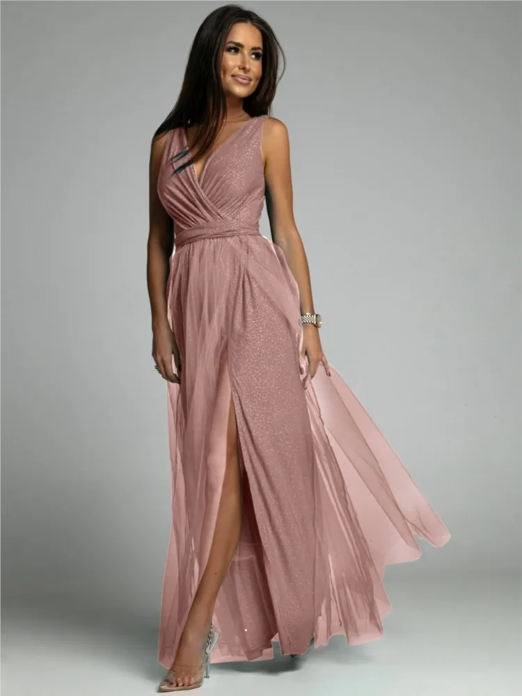 Sexy V-neck Slim Slit Long Dress 2026 Spring And Summer New Shiny Polyester Knitted Princess Style Midi Dress Female
Sexy V-neck Slim Slit Long Dress 2026 Spring And Summer New Shiny Polyester Knitted Princess Style Midi Dress Female