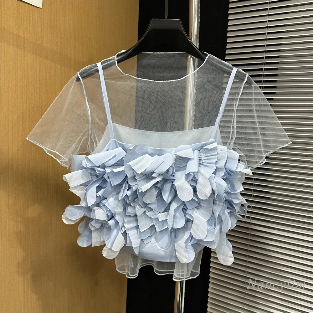 Multi-layered Petal Blue Tshirt for Women, 2026 Summer New Arrival Sweet & Unique 3d Petal Cami Top + Mesh T-shirt Set Two-piece
Multi-layered Petal Blue Tshirt for Women, 2026 Summer New Arrival Sweet & Unique 3d Petal Cami Top + Mesh T-shirt Set Two-piece