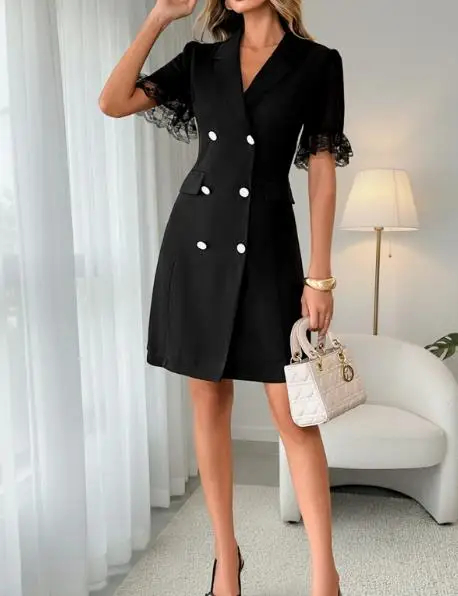 Women's Dress Summer Tailored New Lace Patchwork Cuffs Double Breasted Lapel Suit Dress Suitable for Commuting and Office Work
Women's Dress Summer Tailored New Lace Patchwork Cuffs Double Breasted Lapel Suit Dress Suitable for Commuting and Office Work