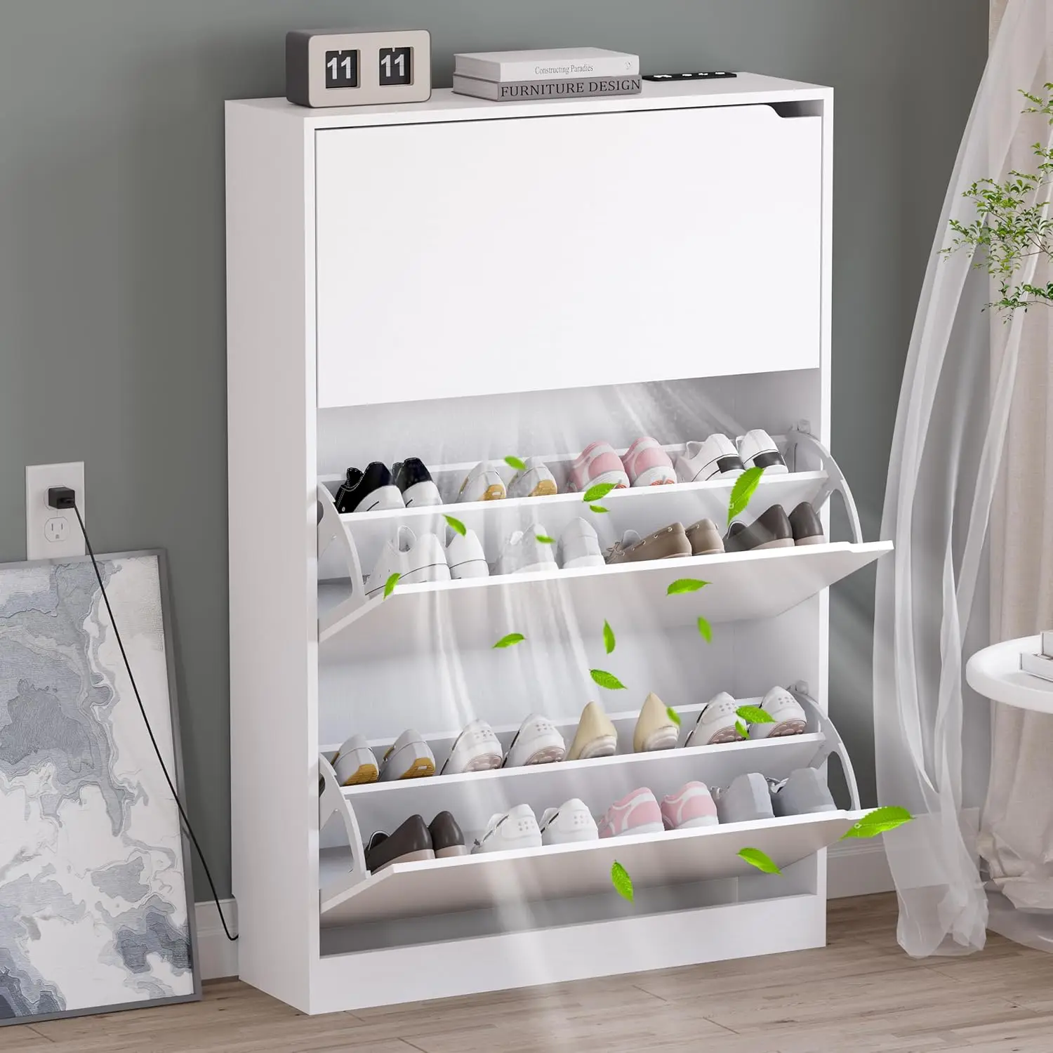 Shoe Cabinet with Odor Control and Back Panels, Deodorizing Slim 3-Flip Shoe Storage Cabinet for Entryway, Freestanding Hidden
Shoe Cabinet with Odor Control and Back Panels, Deodorizing Slim 3-Flip Shoe Storage Cabinet for Entryway, Freestanding Hidden