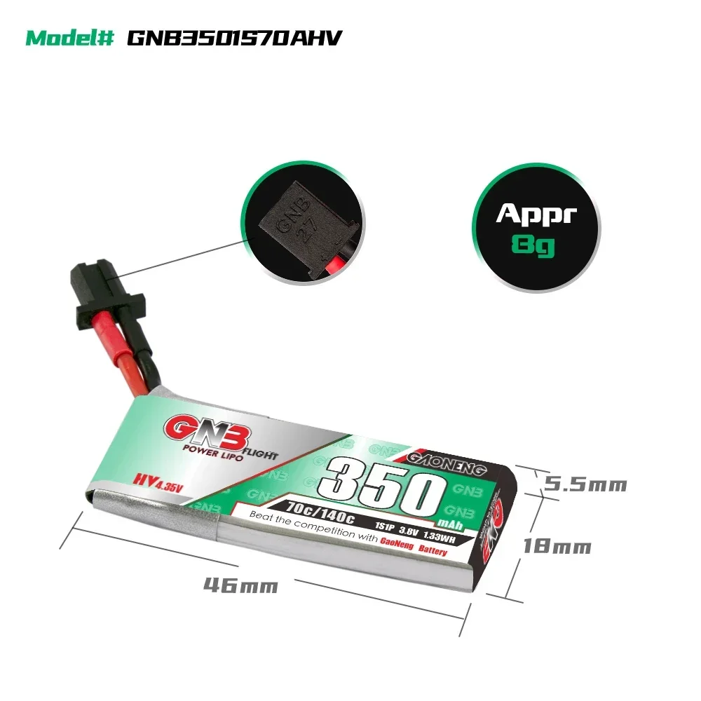 GAONENG GNB 350 мАч HV 1S 70C 140C 3,8 В Cabled GNB27 LiPo аккумулятор 75 мм FPV Дрон Emax Tinyhawk S NanoHawk EZ Pilot Pro
GAONENG GNB 350 мАч HV 1S 70C 140C 3,8 В Cabled GNB27 LiPo аккумулятор 75 мм FPV Дрон Emax Tinyhawk S NanoHawk EZ Pilot Pro