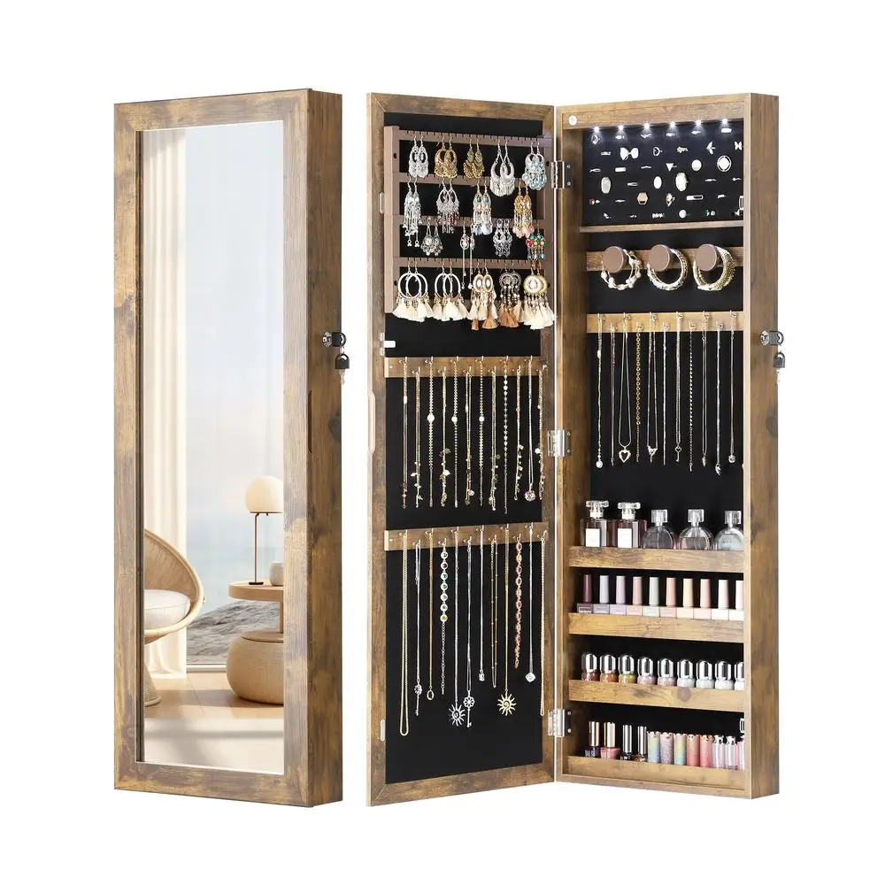 6 LEDs Mirror Jewelry Cabinet with 3 Improvements, 4.2 D Door Wall Mounted Jewelry Armoire with Full Length Mirror, Larger Capa
6 LEDs Mirror Jewelry Cabinet with 3 Improvements, 4.2 D Door Wall Mounted Jewelry Armoire with Full Length Mirror, Larger Capa