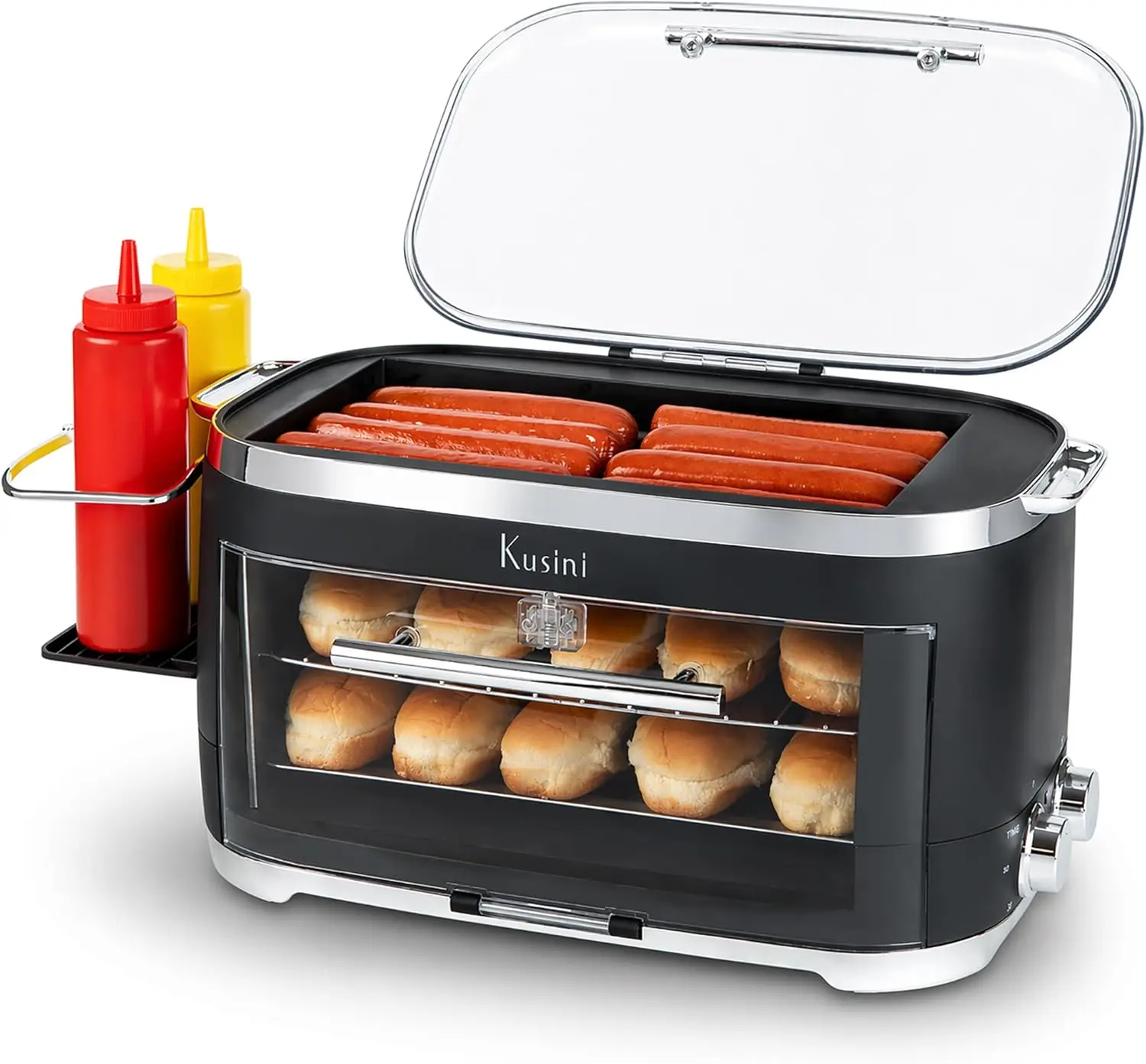 Hot Dog Roller Grill & Toaster Oven - Holds 8 Hot Dogs & 8 Buns, Keep Warm Option & Condiment Holder - Kitchen Appliance
Hot Dog Roller Grill & Toaster Oven - Holds 8 Hot Dogs & 8 Buns, Keep Warm Option & Condiment Holder - Kitchen Appliance