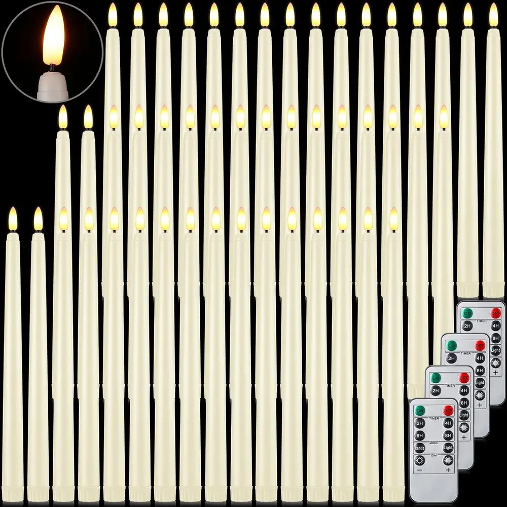 48-Piece Remote-Controlled LED Taper Candles with 3D Wick, Battery-Powered, 11-Inch Ivory for Weddings and Christmas
48-Piece Remote-Controlled LED Taper Candles with 3D Wick, Battery-Powered, 11-Inch Ivory for Weddings and Christmas