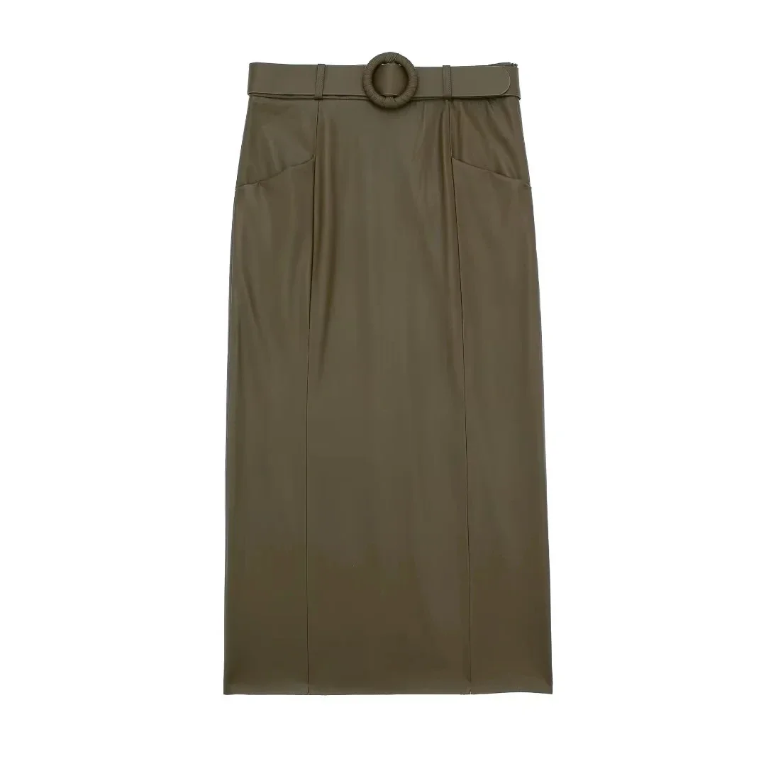 TRAF Woman Skirts Belt Faux Leather Skirt Women High Waist Long Skirts For Women Stylish Slit Autumn Pencil Skirt Streetwear
TRAF Woman Skirts Belt Faux Leather Skirt Women High Waist Long Skirts For Women Stylish Slit Autumn Pencil Skirt Streetwear