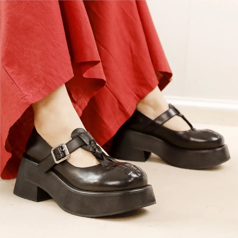 GKTINOO 2025 Spring/Summer New High End Cowhide Shallow T-shaped Buckle Pumps Retro Thick Sole Handmade Women's Platform Shoes
GKTINOO 2025 Spring/Summer New High End Cowhide Shallow T-shaped Buckle Pumps Retro Thick Sole Handmade Women's Platform Shoes
