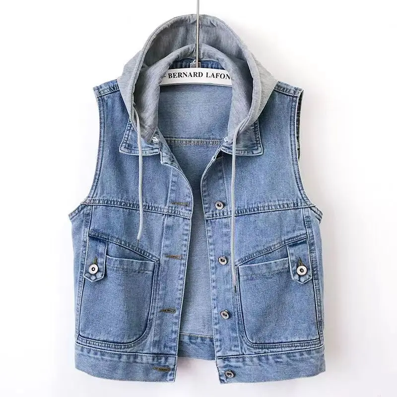 New Women Denim Vest Jackets Spring Autumn Pocket Hooded Short Jean Waistcoat Sleeveless Jacket Outerwear Female Casual Top
New Women Denim Vest Jackets Spring Autumn Pocket Hooded Short Jean Waistcoat Sleeveless Jacket Outerwear Female Casual Top
