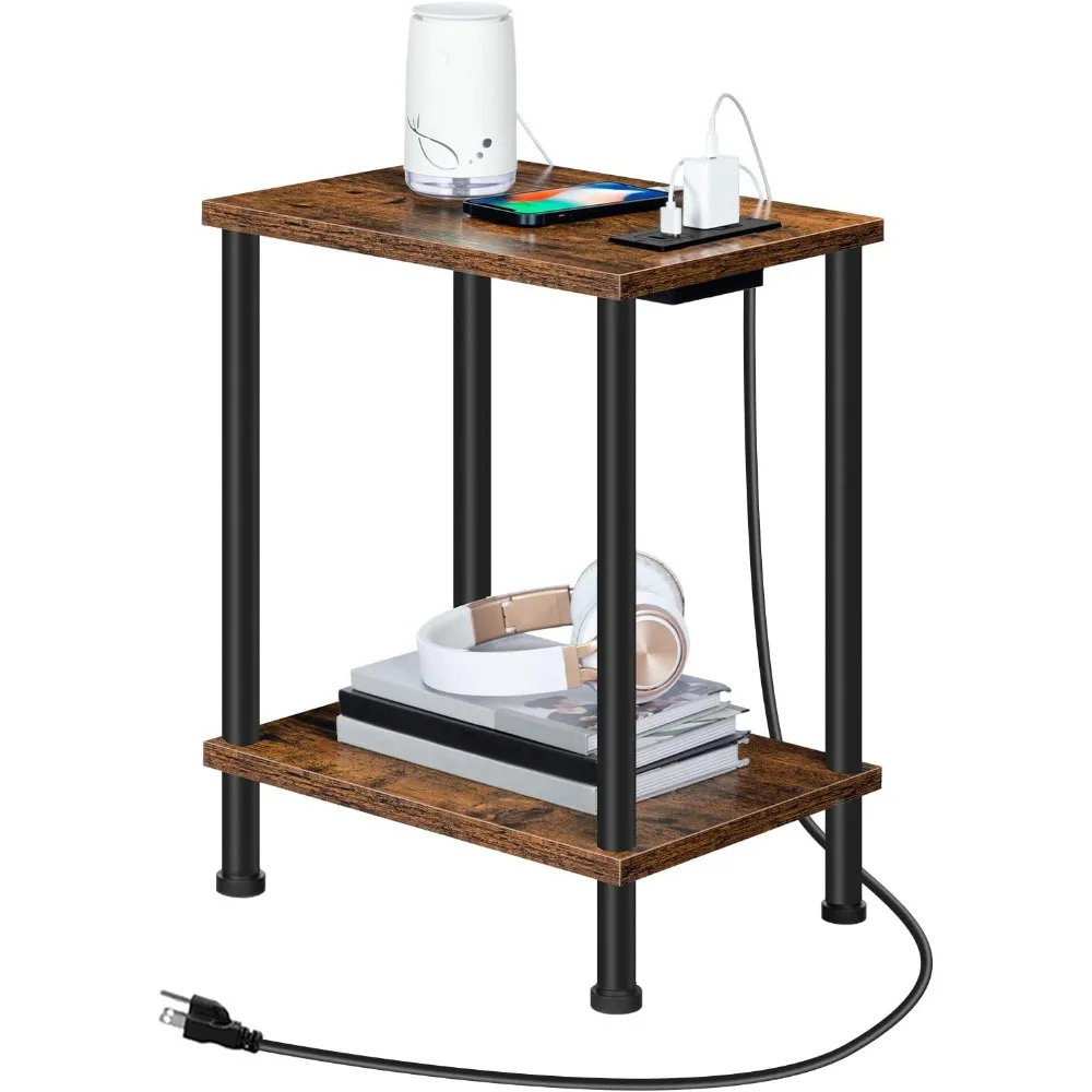 Side Table with Charging Station, End Table with USB Ports and Outlet, Nightstand with 2-Layer Storage Shelves
Side Table with Charging Station, End Table with USB Ports and Outlet, Nightstand with 2-Layer Storage Shelves