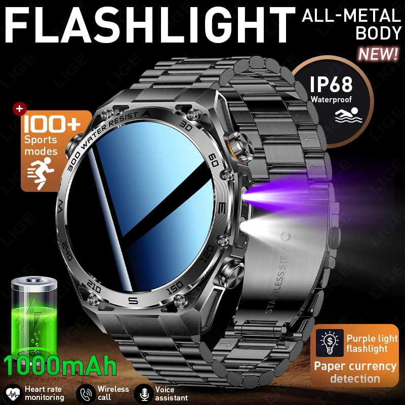 LIGE New Military Sports Men Smartwatch With LED Light & UV lamp Swim Waterproof Fitness Tracker 1000mAh Battery Men Smart Watch
LIGE New Military Sports Men Smartwatch With LED Light & UV lamp Swim Waterproof Fitness Tracker 1000mAh Battery Men Smart Watch