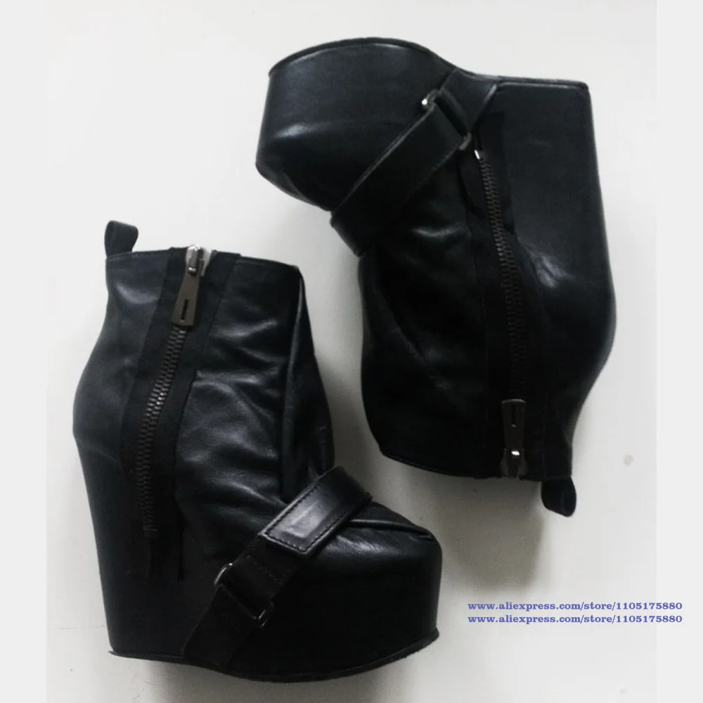 Black Leather Platform Wedge Ankle Boots Gothic Style Fold-Over Wedge Booties with Side Zipper Shoes Sandalias De Mujer Verano
Black Leather Platform Wedge Ankle Boots Gothic Style Fold-Over Wedge Booties with Side Zipper Shoes Sandalias De Mujer Verano