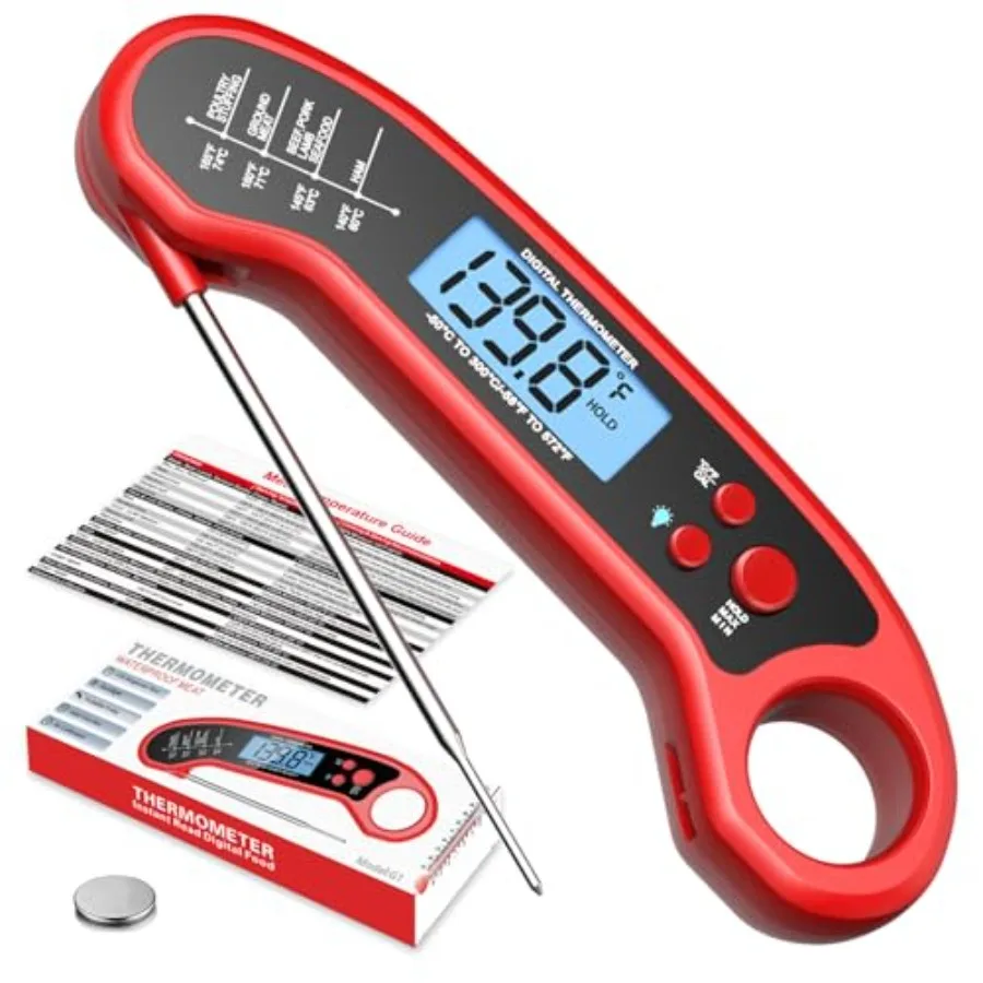 Meat Thermometer Digital, Instant Read Meat Thermometer for Grill and Cooking, Waterproof Food Thermometer for Kitchen and Outs
Meat Thermometer Digital, Instant Read Meat Thermometer for Grill and Cooking, Waterproof Food Thermometer for Kitchen and Outs