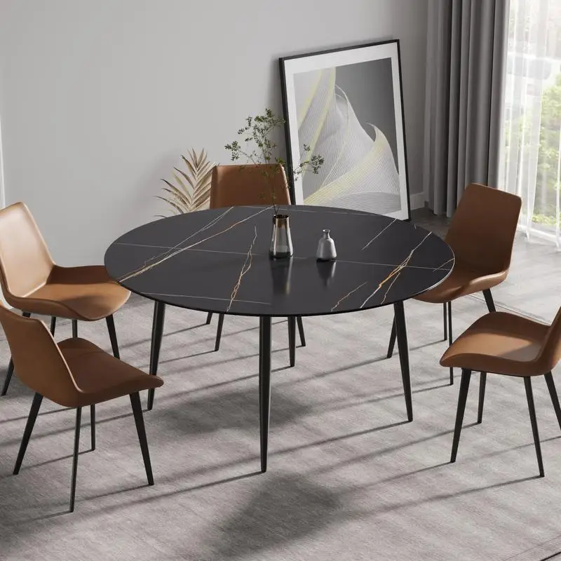 Modern Round Black Metal Dining Table for 6 People, Man-Made Stone Top
Modern Round Black Metal Dining Table for 6 People, Man-Made Stone Top