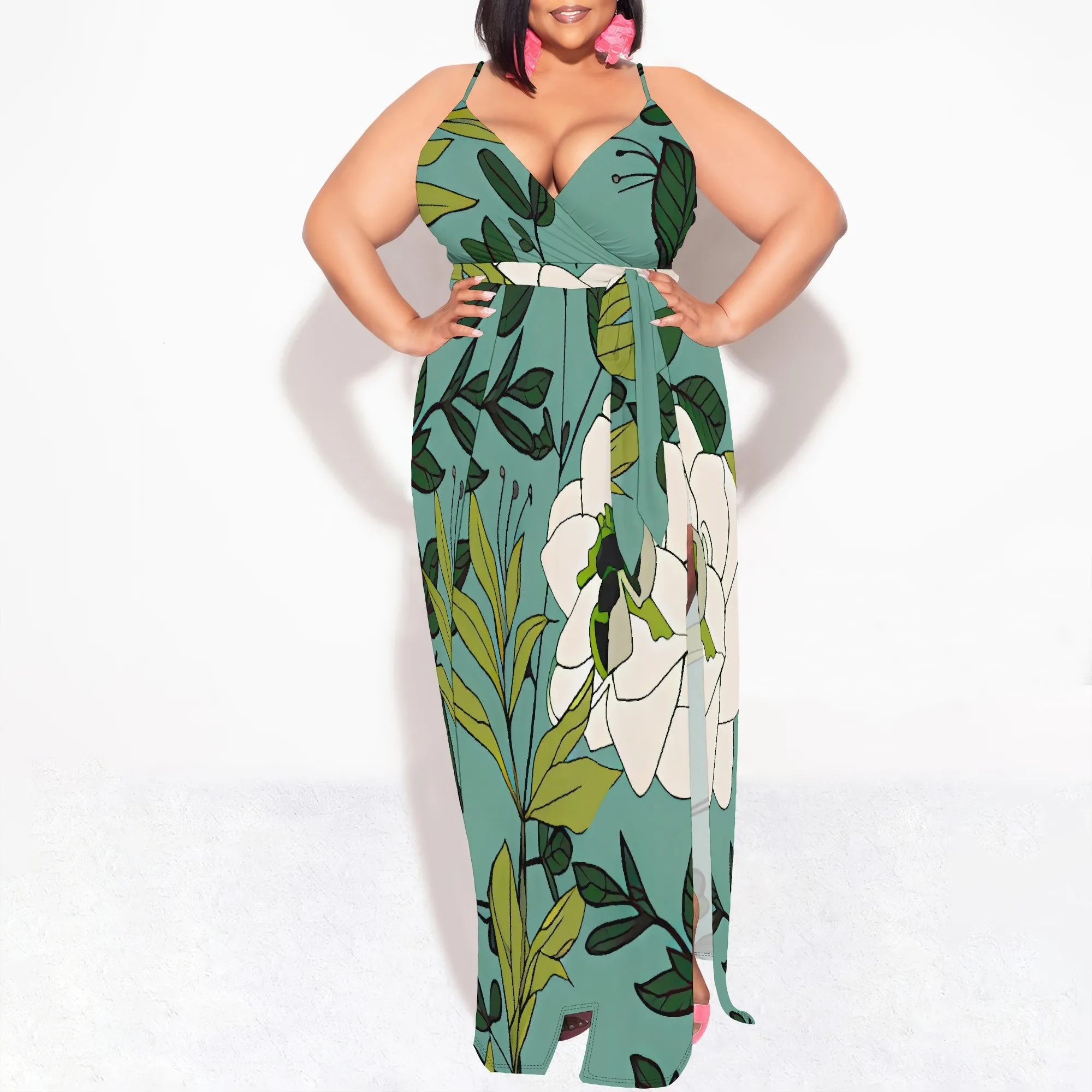 Plus Size Sleeveless V Neck Belted Floral Maxi Dress for Women Summer Beach Vacation Look
Plus Size Sleeveless V Neck Belted Floral Maxi Dress for Women Summer Beach Vacation Look