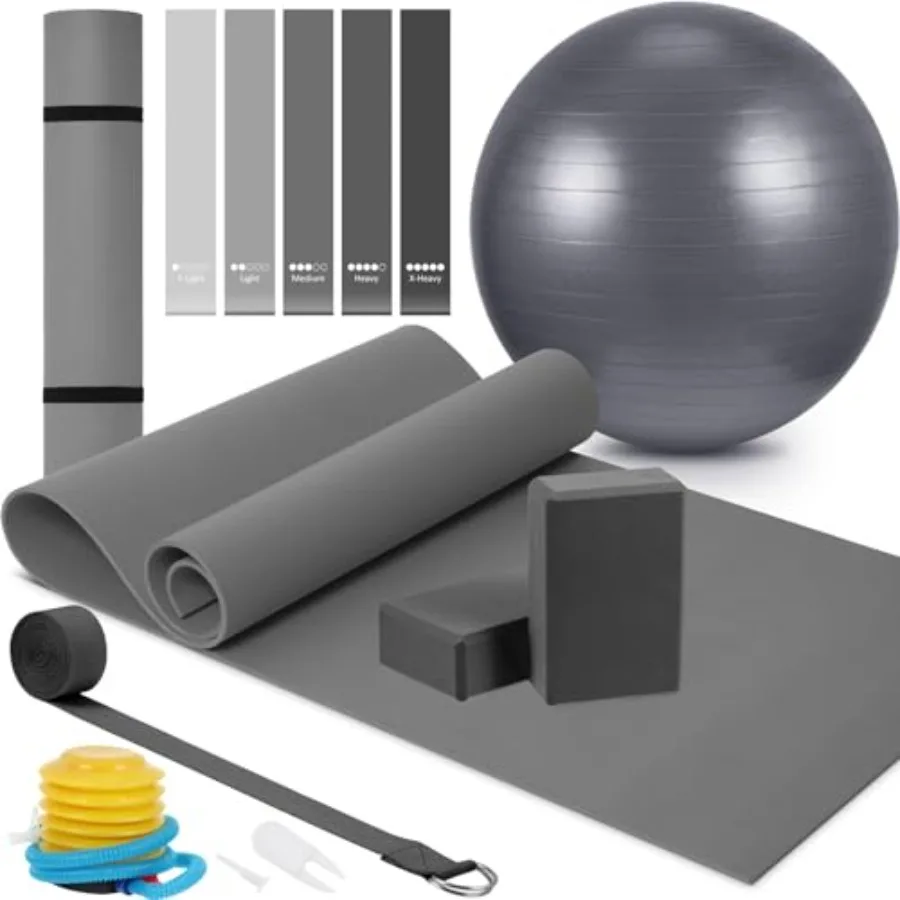 10 Pcs Yoga Starter Kit Include 6mm Yoga Mat with Carry Strap, 2 Blocks, 65cm Pilates Ball, Stretch Strap, 5 Resistance Bands w
10 Pcs Yoga Starter Kit Include 6mm Yoga Mat with Carry Strap, 2 Blocks, 65cm Pilates Ball, Stretch Strap, 5 Resistance Bands w