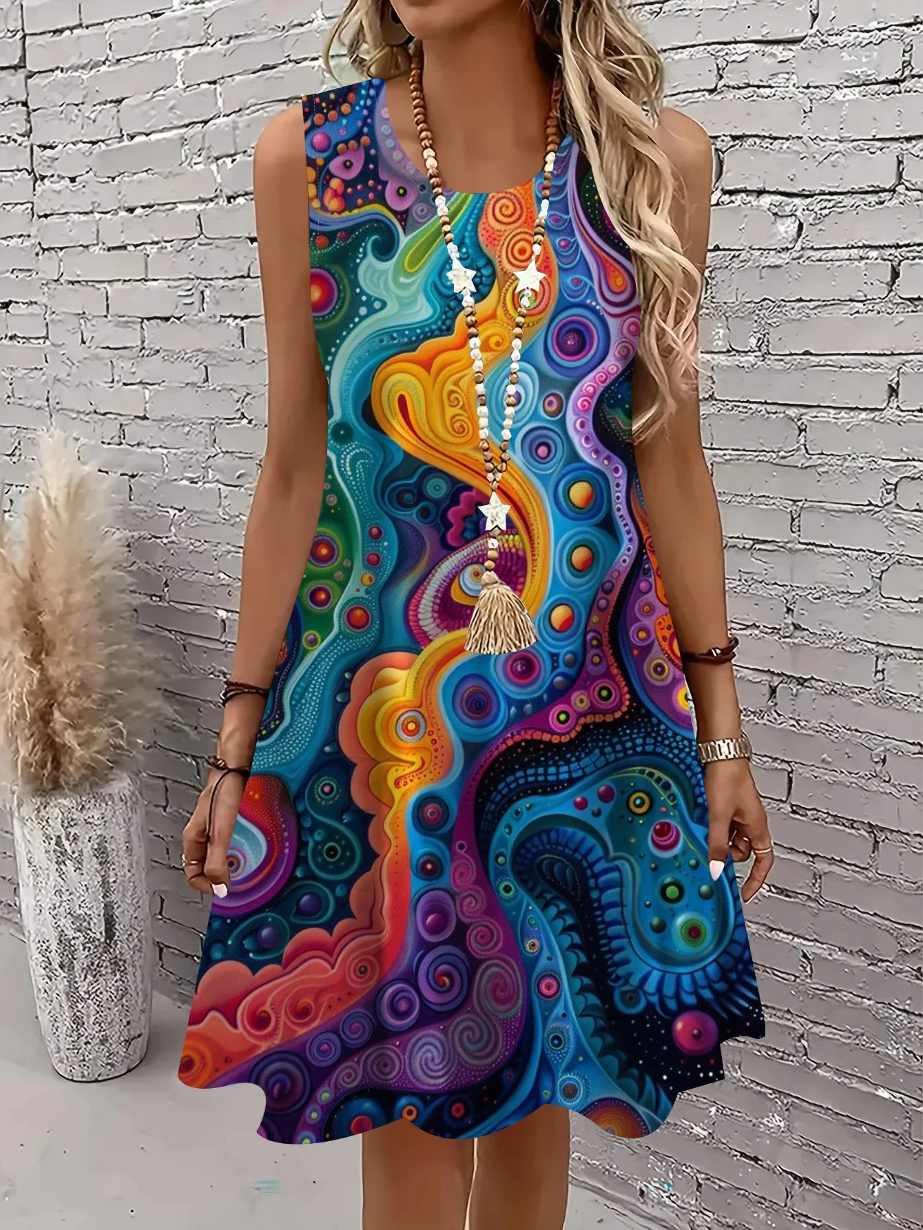 Women's printed sleeveless dress sexy Sleeveless Loose A-line dress Women Beach Dress
Women's printed sleeveless dress sexy Sleeveless Loose A-line dress Women Beach Dress