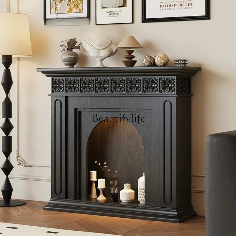 Modern minimalist fireplace decoration retro living room locker against the wall
Modern minimalist fireplace decoration retro living room locker against the wall