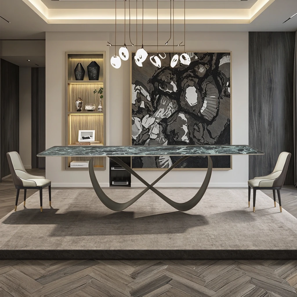 Italienischer Designer 8-Sitzer Esstisch Set Beliebte Bronze Metall Möbel Mit Kreativem Modestil
Italienischer Designer 8-Sitzer Esstisch Set Beliebte Bronze Metall Möbel Mit Kreativem Modestil