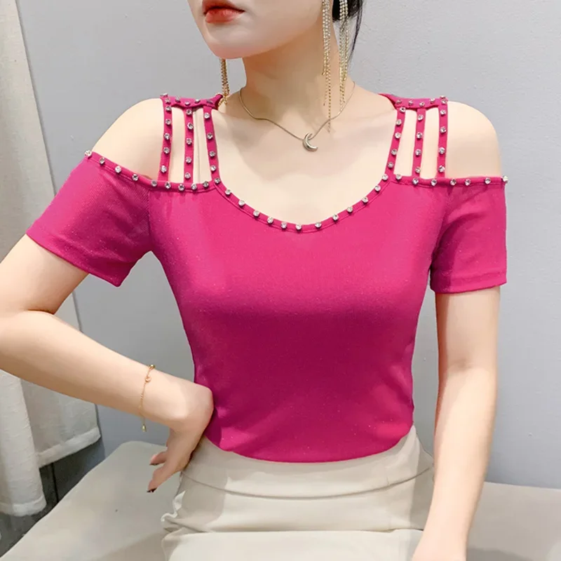 Elegant Slim Beaded Solid Color Mesh Tops M-3XL Clothes New 2025 Summer Short Sleeved Sexy Hollow Out Women's T-Shirt
Elegant Slim Beaded Solid Color Mesh Tops M-3XL Clothes New 2025 Summer Short Sleeved Sexy Hollow Out Women's T-Shirt