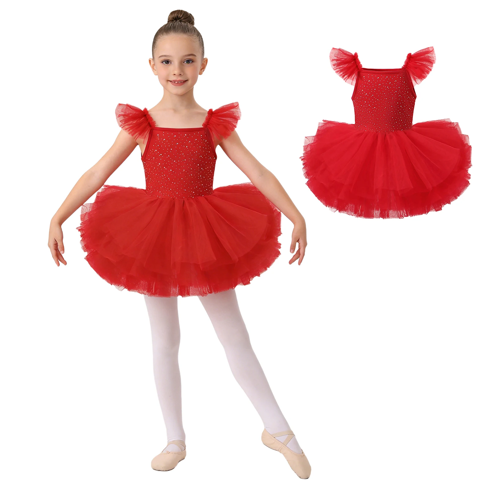 Kids Girls Ballerina Dance Practice Dress Shiny Rhinestones Bodice Tulle Ruffled Sleeves Dress Ballet Lyrical Dance Costume
Kids Girls Ballerina Dance Practice Dress Shiny Rhinestones Bodice Tulle Ruffled Sleeves Dress Ballet Lyrical Dance Costume