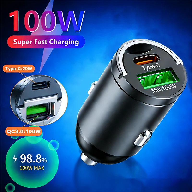 Mini Dual 2 Port Car Charger 100W Super Fast Car Charger Adapter USB Type C PD30W Fast Charging For iPhone 17 16 Pro For Samsung
Mini Dual 2 Port Car Charger 100W Super Fast Car Charger Adapter USB Type C PD30W Fast Charging For iPhone 17 16 Pro For Samsung