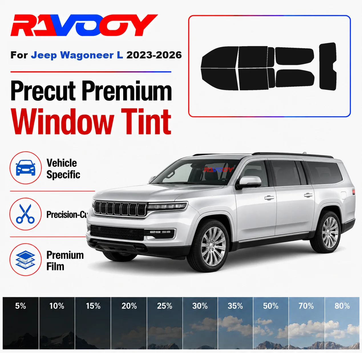 Premium Precut Window Tint Kit Front Rear Windows Rear Windshield For Jeep Wagoneer L 2023-2026 Complete Set Nano Ceramic Film
Premium Precut Window Tint Kit Front Rear Windows Rear Windshield For Jeep Wagoneer L 2023-2026 Complete Set Nano Ceramic Film