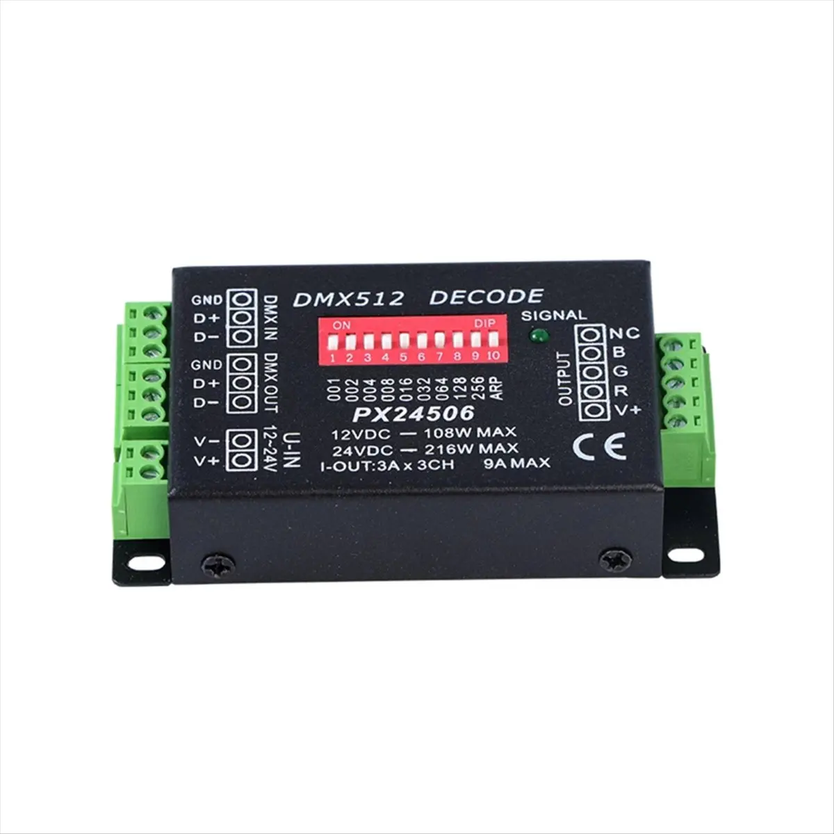 *Great PX24506 DMX512 Decoder Driver DMX512 3CH X 3A Amplifier 108W-216W12V 24V DC LED Controller for RGB LED Strip LightsTape
*Great PX24506 DMX512 Decoder Driver DMX512 3CH X 3A Amplifier 108W-216W12V 24V DC LED Controller for RGB LED Strip LightsTape
