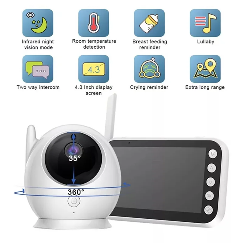 4.3inches LCD HD Display Wireless Kids Intercom Caregiver 360°Rotation Baby Monitor Infrared Night Vision Automatic Switching
4.3inches LCD HD Display Wireless Kids Intercom Caregiver 360°Rotation Baby Monitor Infrared Night Vision Automatic Switching