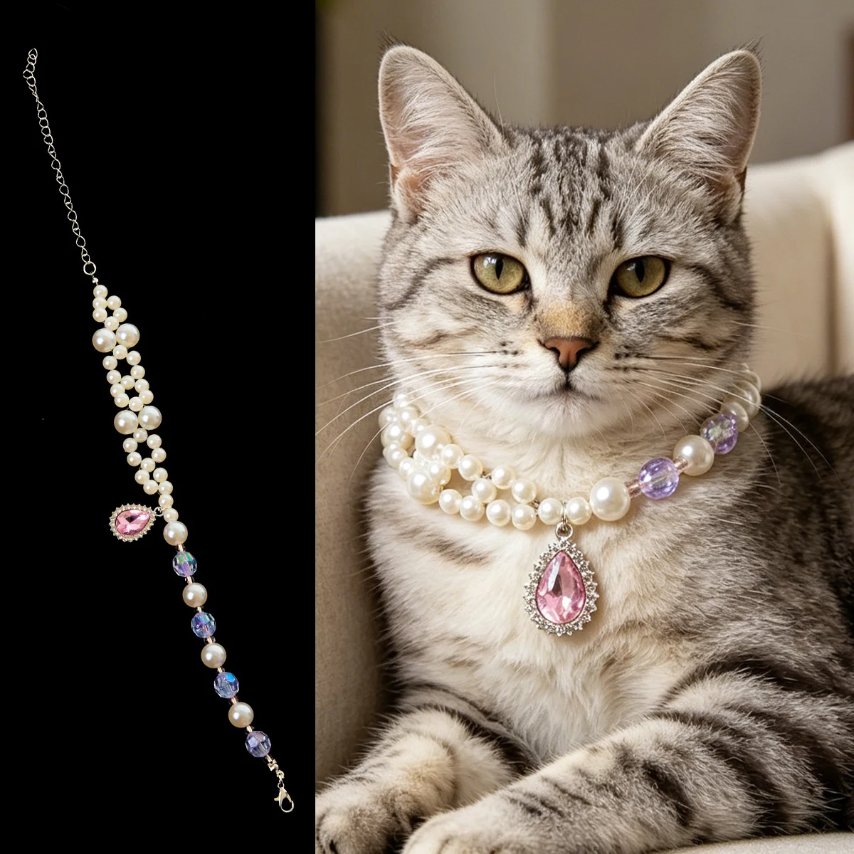 Pet Accessories Double Layer Pearl Pet Necklace Sweet Flower Pendant Cat Neck Chain Adjustable Pet Pearl Collar Photograph
Pet Accessories Double Layer Pearl Pet Necklace Sweet Flower Pendant Cat Neck Chain Adjustable Pet Pearl Collar Photograph