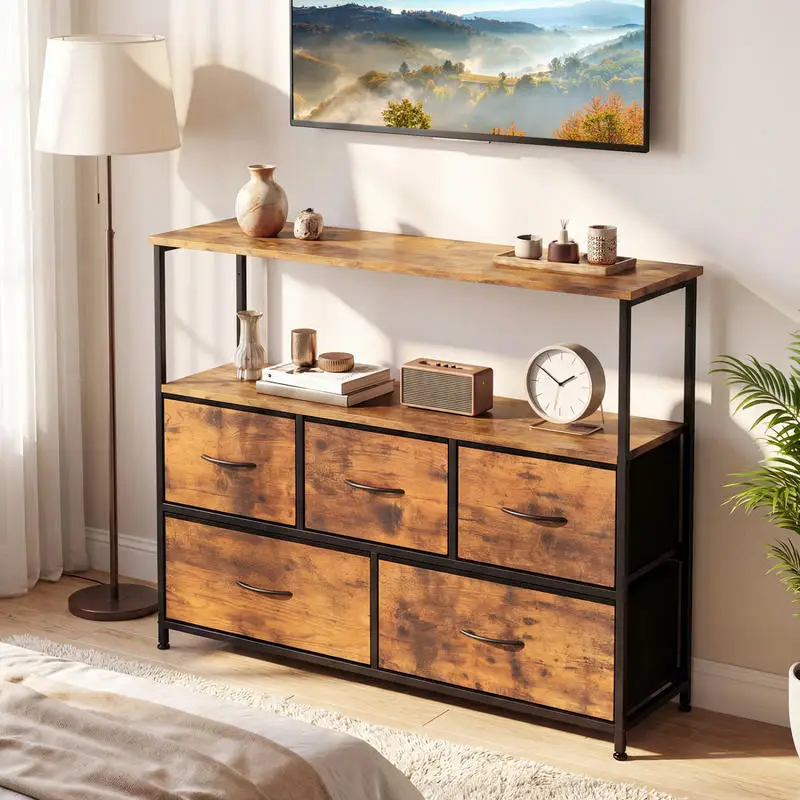 TV Stand Dresser for 45 Inch TV 5 Fabric Drawer Entertainment Center-Brown
TV Stand Dresser for 45 Inch TV 5 Fabric Drawer Entertainment Center-Brown