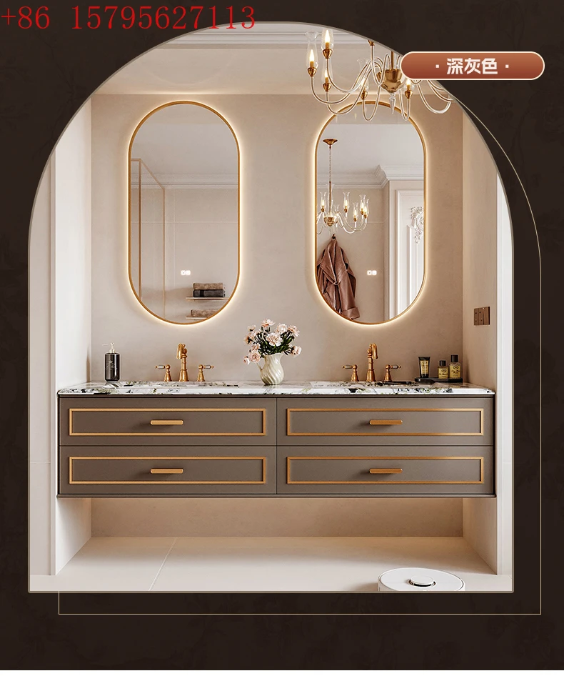 Ceramic double basin double faucet French rubber wood paint enlarged basin bathroom cabinet
Ceramic double basin double faucet French rubber wood paint enlarged basin bathroom cabinet