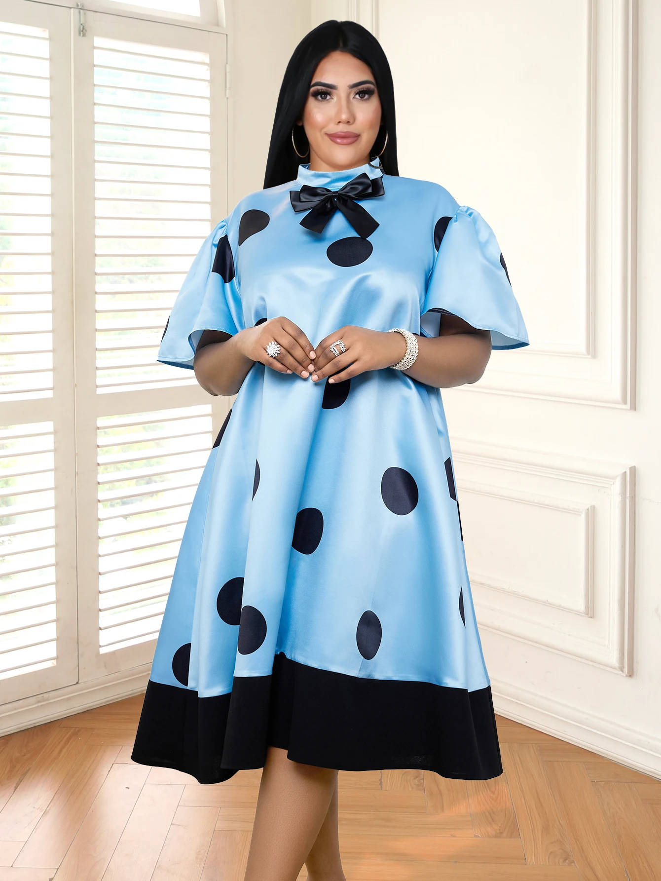 Loose Dresses for Women Plus Size 3XL 4XL Blue Black Dot Printed Short Butterfly Sleeve Midi Casual Evening Party Gowns
Loose Dresses for Women Plus Size 3XL 4XL Blue Black Dot Printed Short Butterfly Sleeve Midi Casual Evening Party Gowns