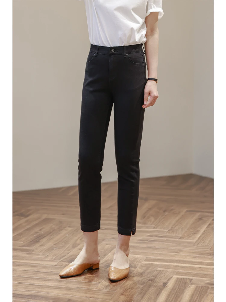 High Waist Slim Fit Black Denim Pants Women's Four-way Elastic Nine-point Pants Slit Design Vintage Style Cotton Blend
High Waist Slim Fit Black Denim Pants Women's Four-way Elastic Nine-point Pants Slit Design Vintage Style Cotton Blend