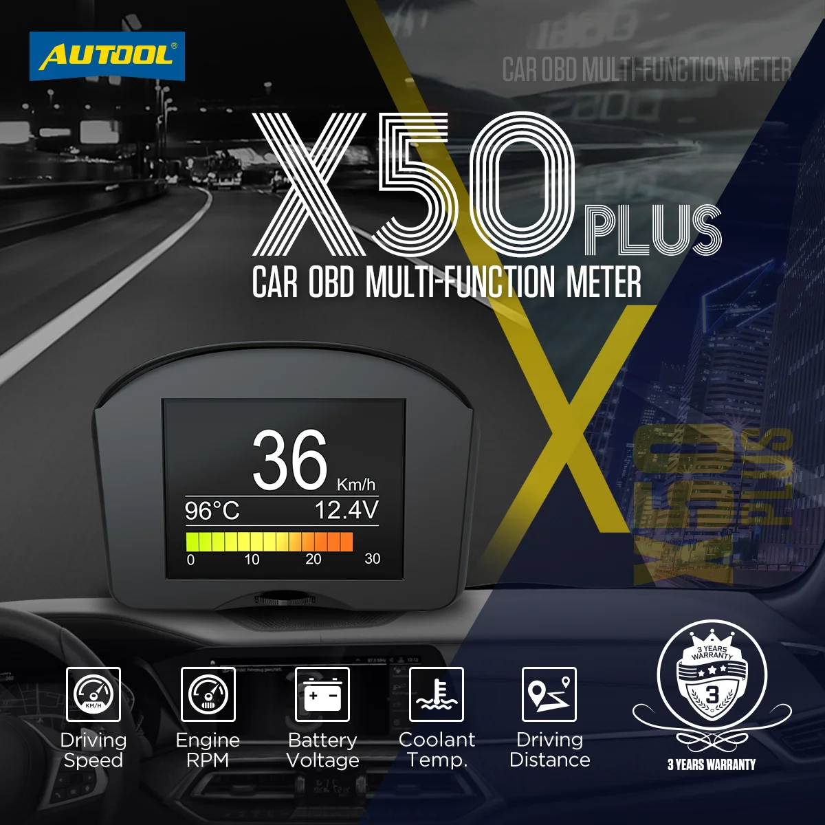 AUTOOL X50 PLUS Car HUD Scanner DTC clear or Read Code Smart Digital & Early Alarm Fault Code Multi-Function Obd2 Meter