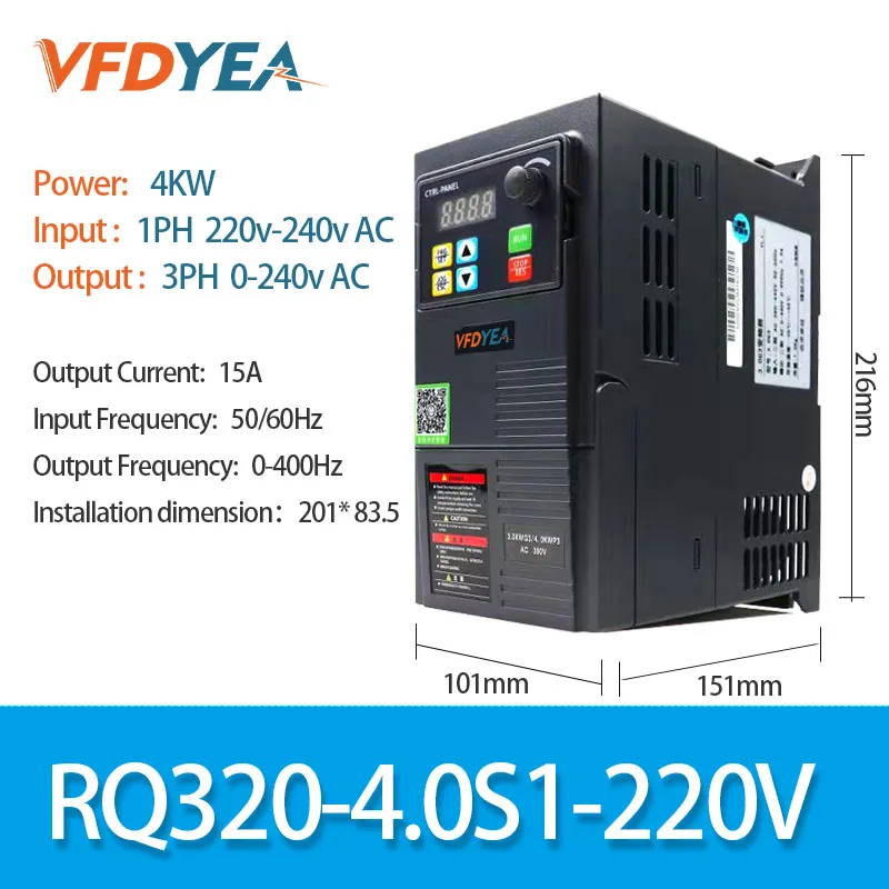 VFD 4KW/5.5KW 220v single phase input and 3-phase Output Variable Frequency Drive For Motor 
VFD 4KW/5.5KW 220v single phase input and 3-phase Output Variable Frequency Drive For Motor