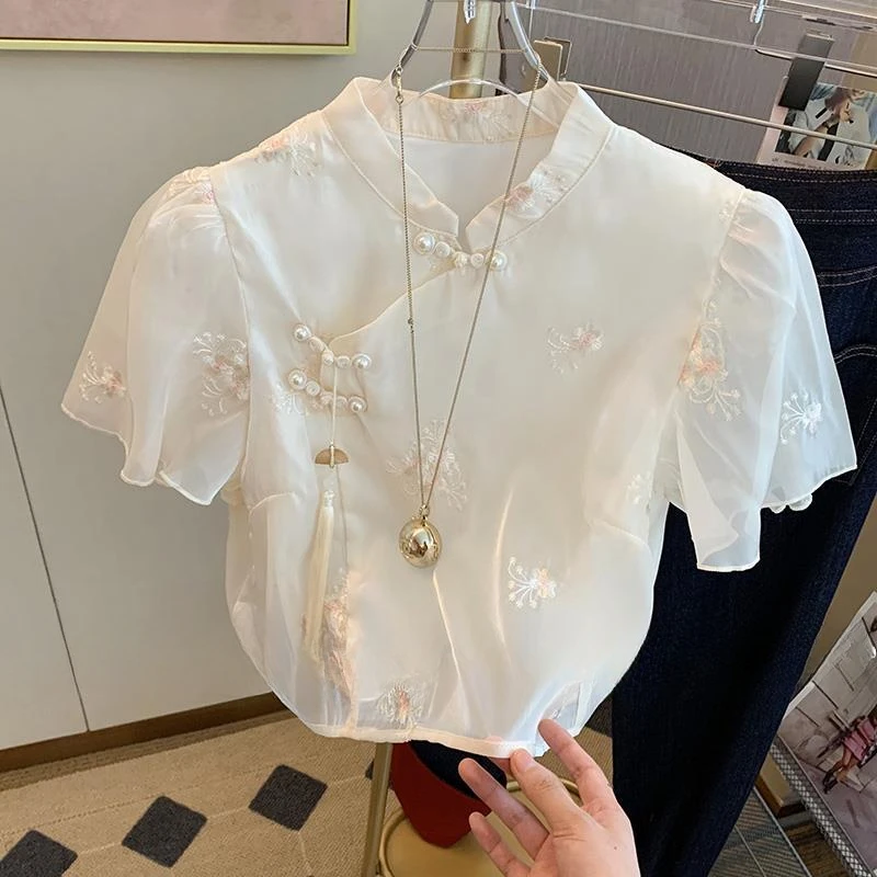 Female New Chinese Chiffon Shirt Design Sense Top Women's Summer New French Retro Short Sleeved Shirts Female Clothing Shirt Q79
Female New Chinese Chiffon Shirt Design Sense Top Women's Summer New French Retro Short Sleeved Shirts Female Clothing Shirt Q79