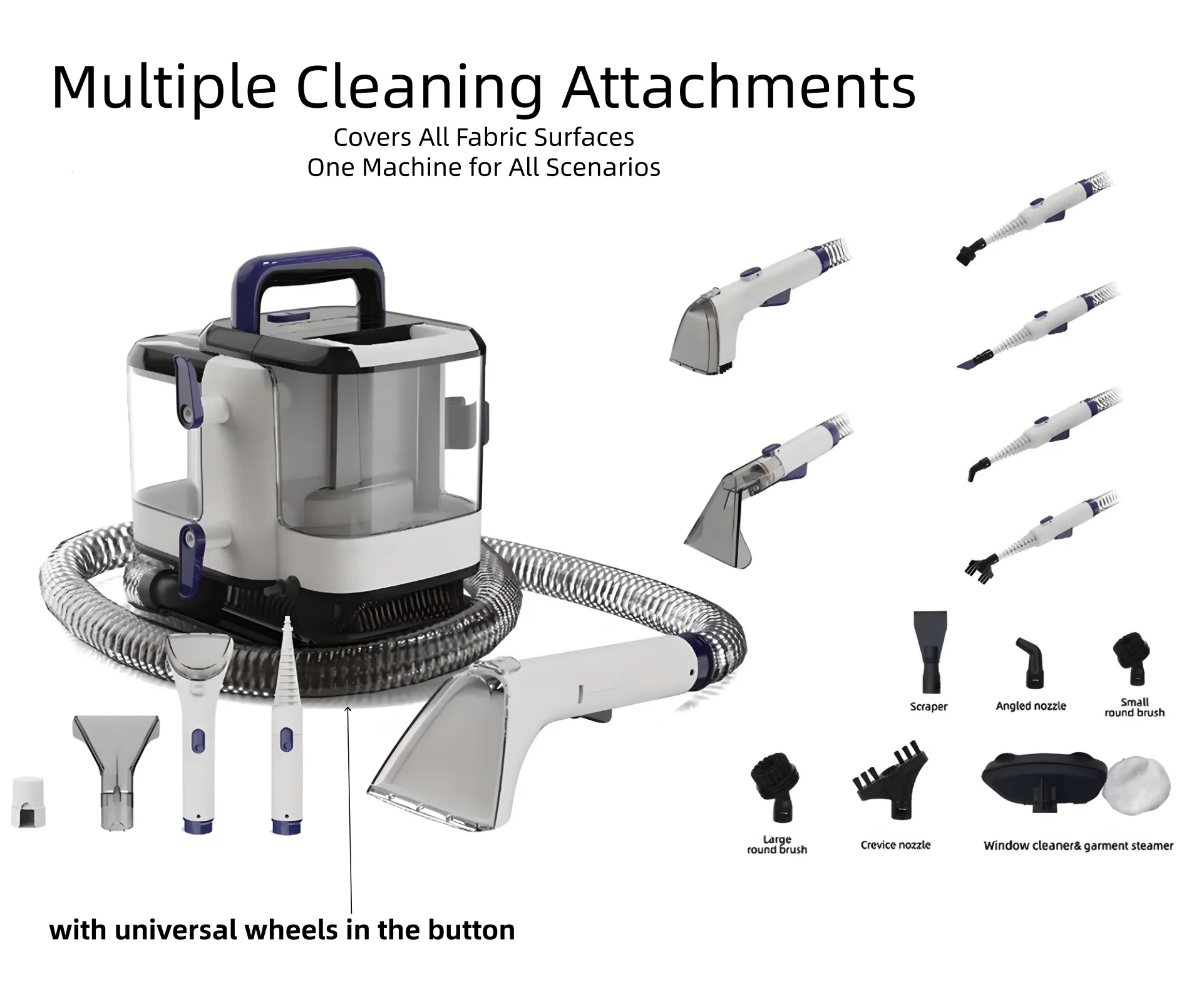 Портативный бытовой электрический паровой пылесос для влажной и сухой уборки с функцией точечной чистки тканей и универсальными колесами
Портативный бытовой электрический паровой пылесос для влажной и сухой уборки с функцией точечной чистки тканей и универсальными колесами