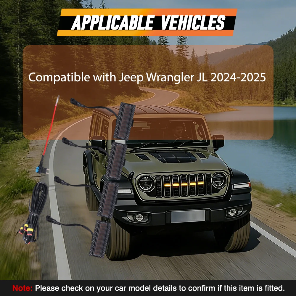 4pcs Car Front Cover Grille Lamp Daytime Running LED Front Grille Light with Wiring Harness For Jeep Wrangler JL 2024-2025
4pcs Car Front Cover Grille Lamp Daytime Running LED Front Grille Light with Wiring Harness For Jeep Wrangler JL 2024-2025