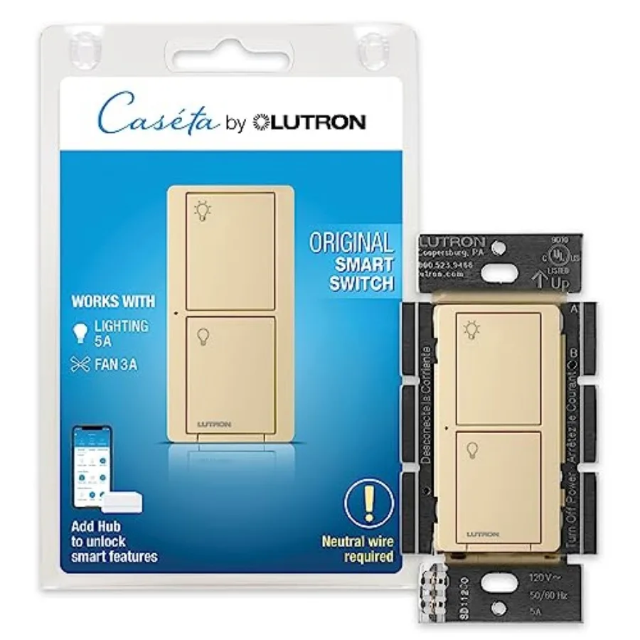Caseta Original Smart Light Switch Smart Hub Required , for Home, LED Lights, and Fans, 6 Amp, Single-Pole/3-Way, Neutral Requi
Caseta Original Smart Light Switch Smart Hub Required , for Home, LED Lights, and Fans, 6 Amp, Single-Pole/3-Way, Neutral Requi