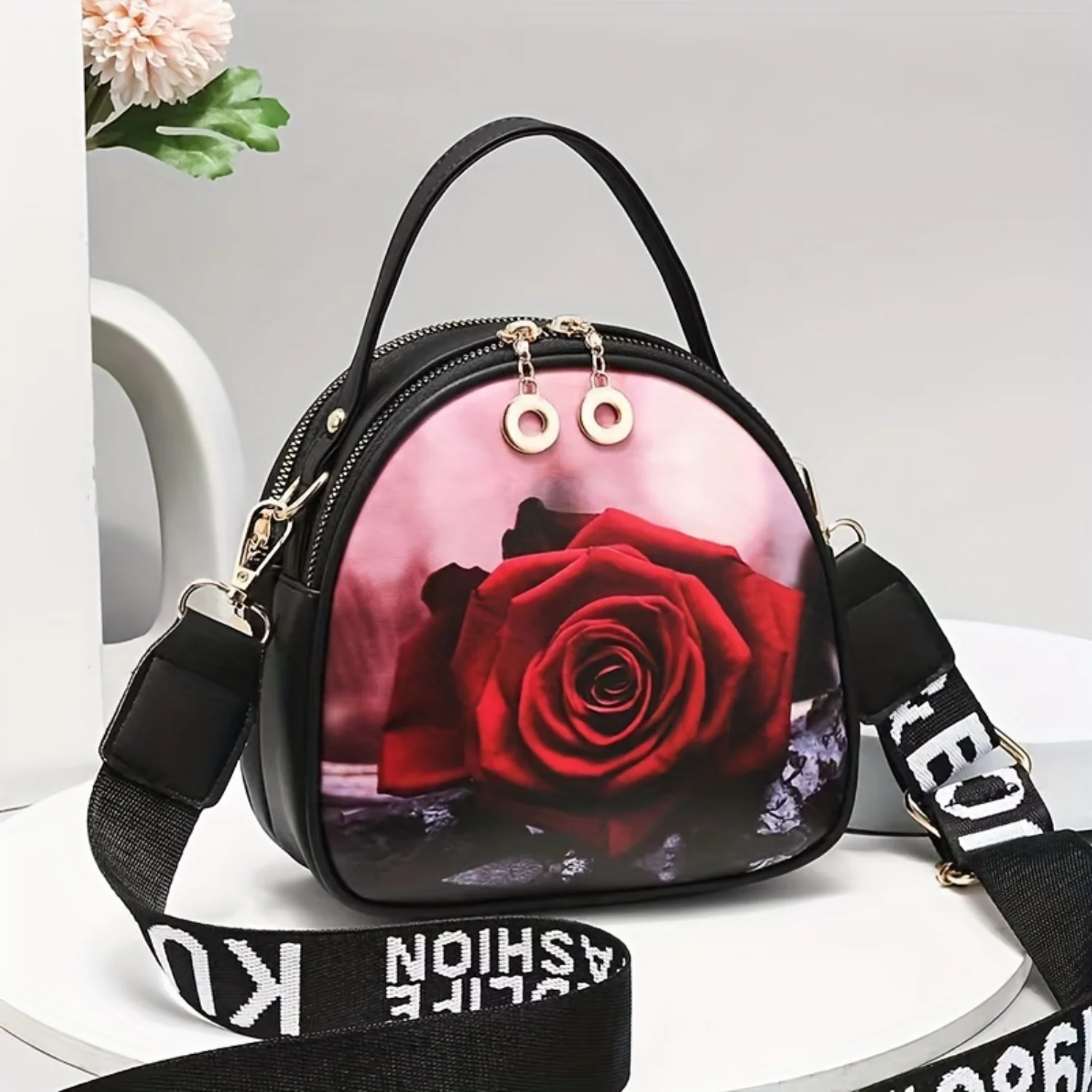 Romantic PU Leather Fashion Mini Round Bag with Rose Print and Ribbon Shoulder Strap - Lightweight Crossbody Purse
Romantic PU Leather Fashion Mini Round Bag with Rose Print and Ribbon Shoulder Strap - Lightweight Crossbody Purse